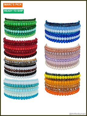 Gemstone Beaded Bracelets Crystal Stretch Adjustable Unisex Stackable Set